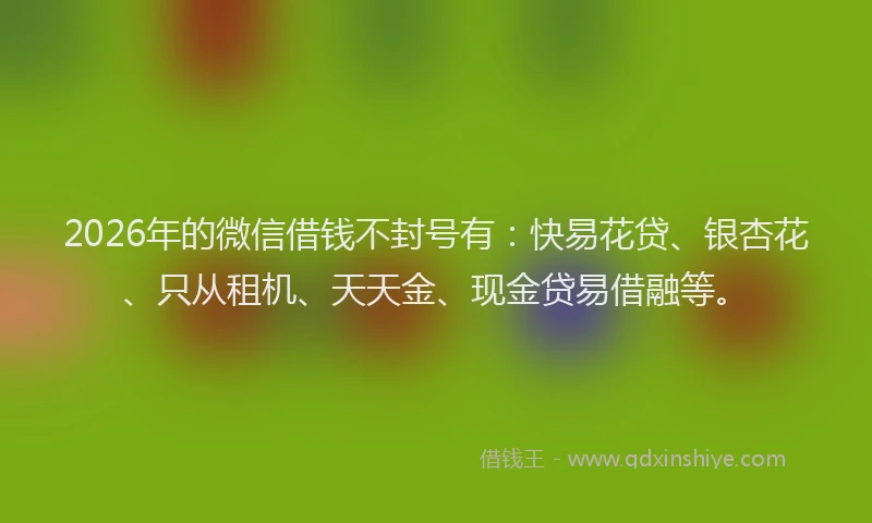 2026年的微信借钱不封号有：快易花贷、银杏花、只从租机、天天金、现金贷易借融等。