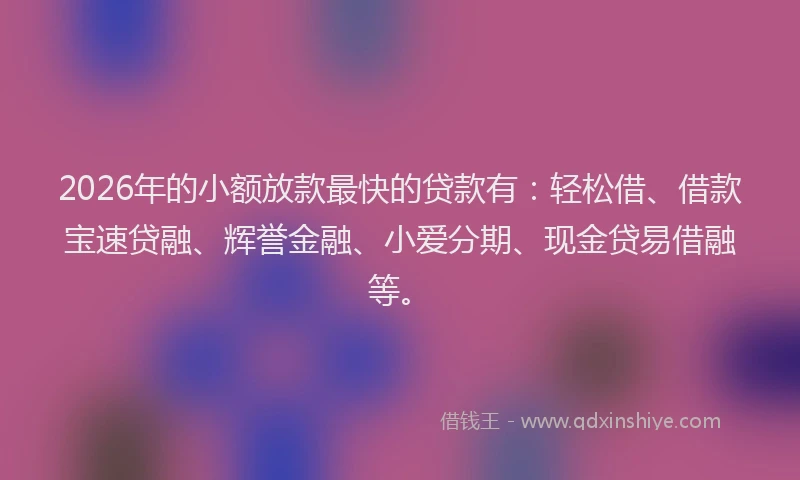 2026年的小额放款最快的贷款有：轻松借、借款宝速贷融、辉誉金融、小爱分期、现金贷易借融等。