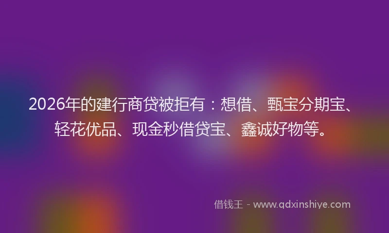 2026年的建行商贷被拒有：想借、甄宝分期宝、轻花优品、现金秒借贷宝、鑫诚好物等。