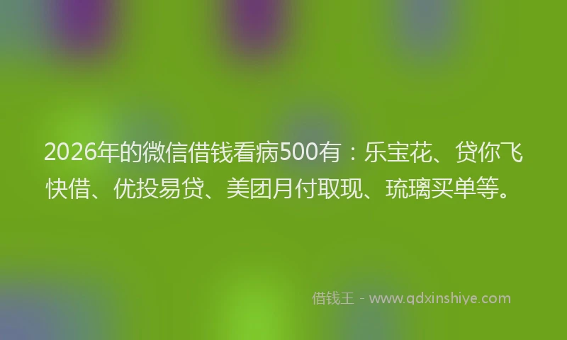 2026年的微信借钱看病500有：乐宝花、贷你飞快借、优投易贷、美团月付取现、琉璃买单等。