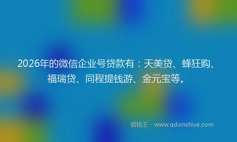2026年的微信企业号贷款有：天美贷、蜂狂购、福瑞贷、同程提钱游、金元宝等。