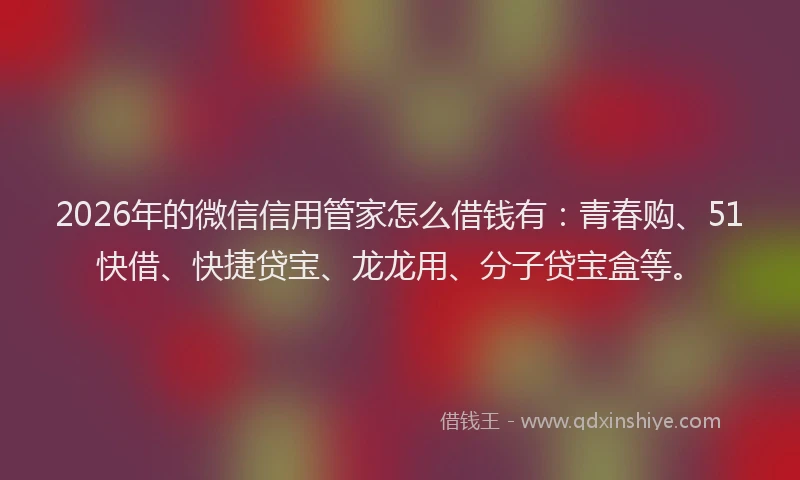 2026年的微信信用管家怎么借钱有:青春购、51快借、快捷贷宝、龙龙用、分子贷宝盒等。