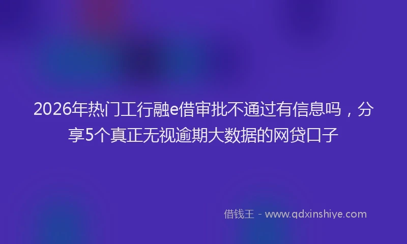 2026年热门工行融e借审批不通过有信息吗，分享5个真正无视逾期大数据的网贷口子