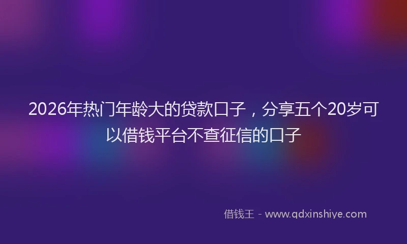 2026年热门年龄大的贷款口子，分享五个20岁可以借钱平台不查征信的口子
