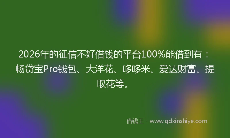2026年的征信不好借钱的平台100%能借到有：畅贷宝Pro钱包、大洋花、哆哆米、爱达财富、提取花等。