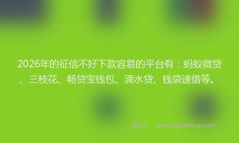 2026年的征信不好下款容易的平台有：蚂蚁微贷、三枝花、畅贷宝钱包、滴水贷、钱袋速借等。