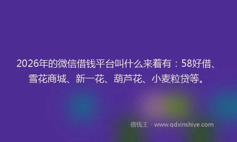 2026年的微信借钱平台叫什么来着有：58好借、雪花商城、新一花、葫芦花、小麦粒贷等。