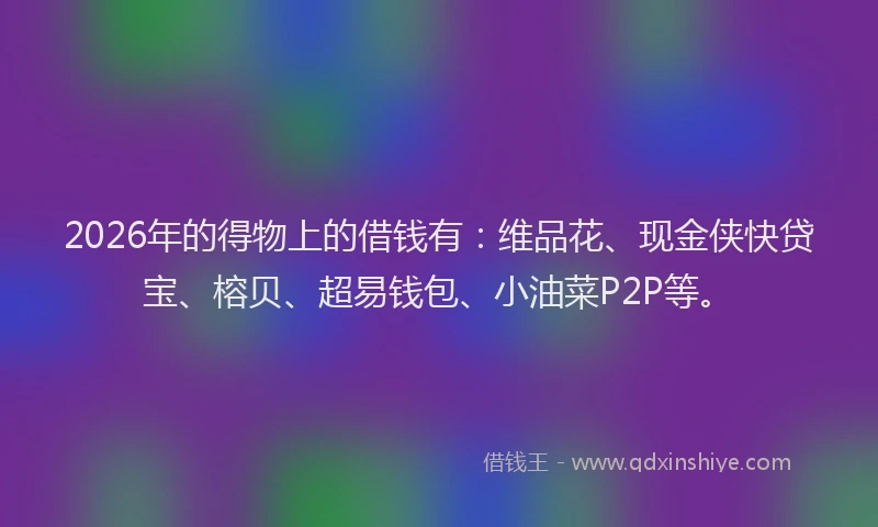 2026年的得物上的借钱有：维品花、现金侠快贷宝、榕贝、超易钱包、小油菜P2P等。