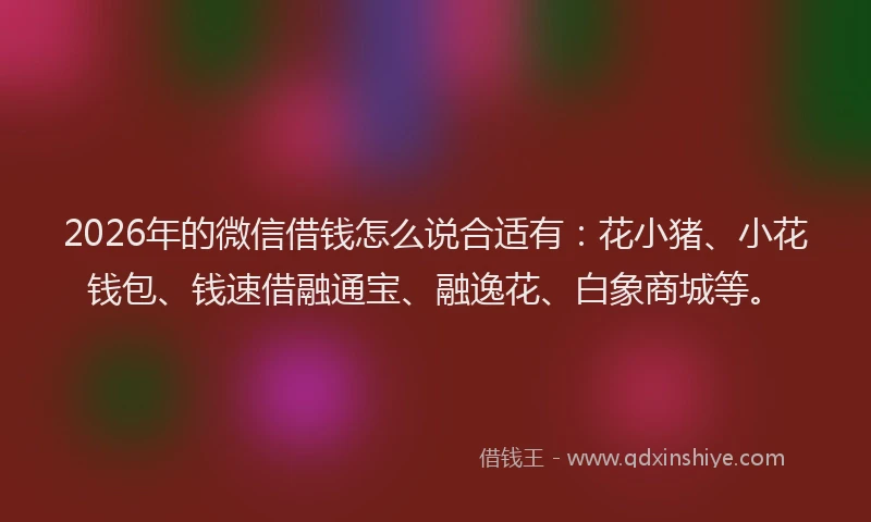 2026年的微信借钱怎么说合适有：花小猪、小花钱包、钱速借融通宝、融逸花、白象商城等。