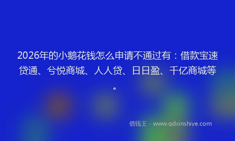 2026年的小鹅花钱怎么申请不通过有：借款宝速贷通、兮悦商城、人人贷、日日盈、千亿商城等。