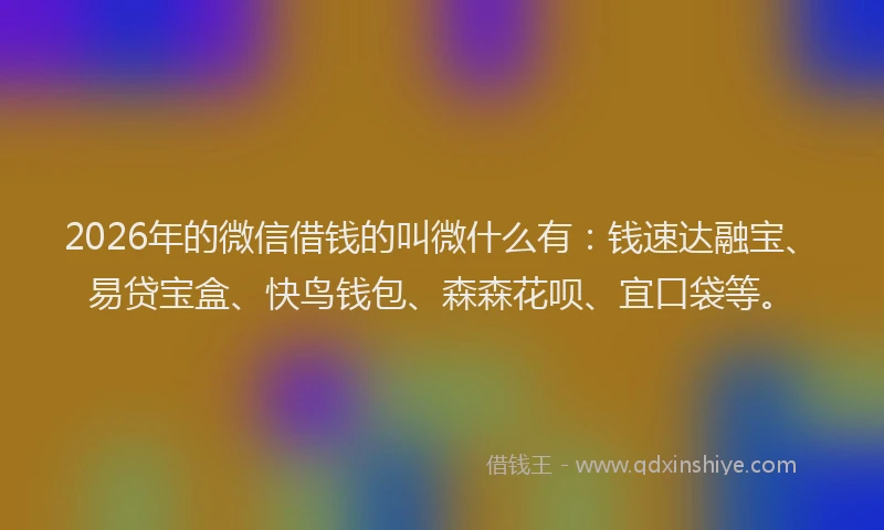 2026年的微信借钱的叫微什么有：钱速达融宝、易贷宝盒、快鸟钱包、森森花呗、宜口袋等。