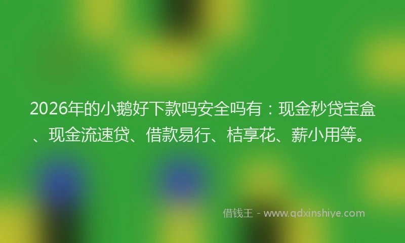 2026年的小鹅好下款吗安全吗有：现金秒贷宝盒、现金流速贷、借款易行、桔享花、薪小用等。