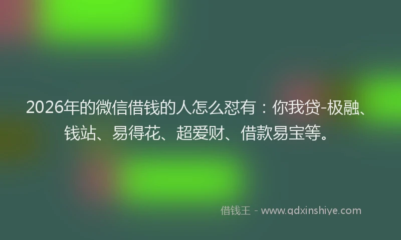 2026年的微信借钱的人怎么怼有：你我贷-极融、钱站、易得花、超爱财、借款易宝等。