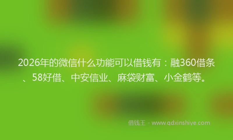 2026年的微信什么功能可以借钱有：融360借条、58好借、中安信业、麻袋财富、小金鹤等。