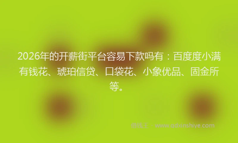 2026年的开薪街平台容易下款吗有：百度度小满有钱花、琥珀信贷、口袋花、小象优品、固金所等。