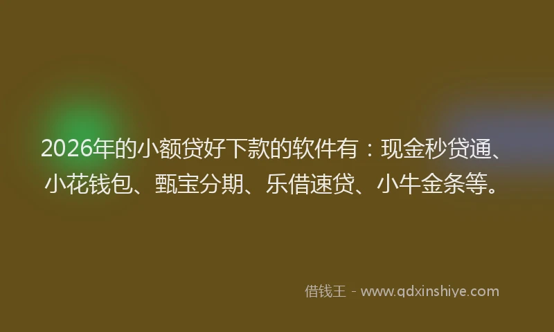 2026年的小额贷好下款的软件有：现金秒贷通、小花钱包、甄宝分期、乐借速贷、小牛金条等。