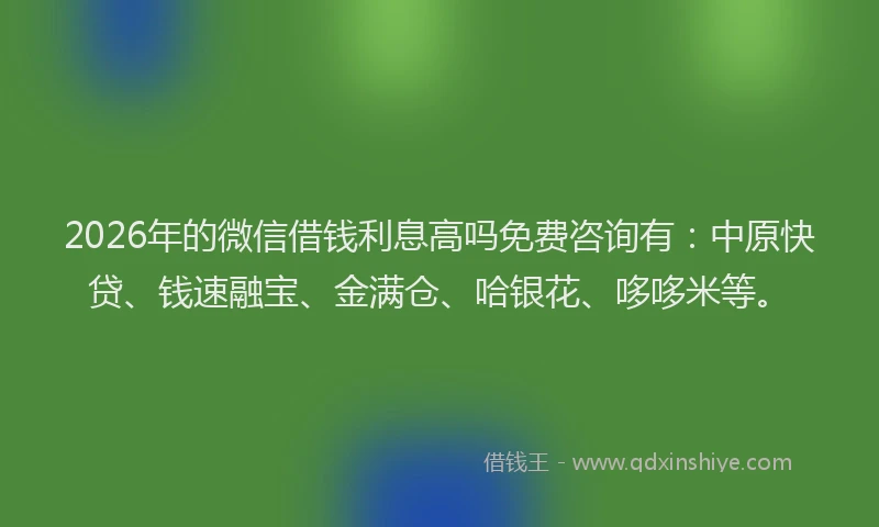 2026年的微信借钱利息高吗免费咨询有：中原快贷、钱速融宝、金满仓、哈银花、哆哆米等。