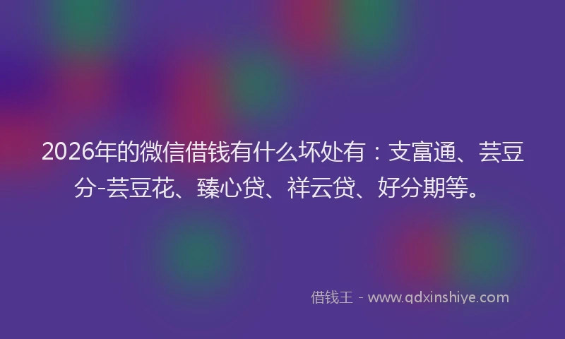 2026年的微信借钱有什么坏处有：支富通、芸豆分-芸豆花、臻心贷、祥云贷、好分期等。