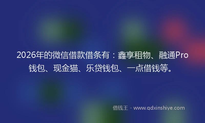 2026年的微信借款借条有:鑫享租物、融通Pro钱包、现金猫、乐贷钱包、一点借钱等。