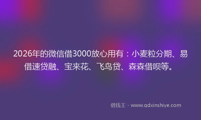 2026年的微信借3000放心用有：小麦粒分期、易借速贷融、宝来花、飞鸟贷、森森借呗等。