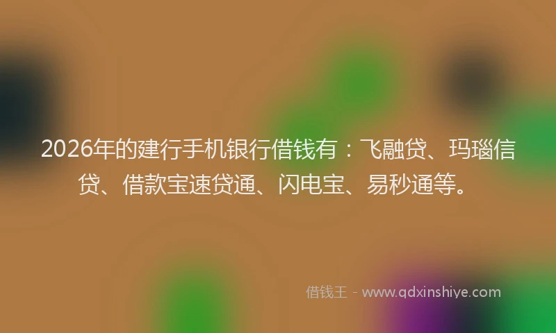 2026年的建行手机银行借钱有：飞融贷、玛瑙信贷、借款宝速贷通、闪电宝、易秒通等。