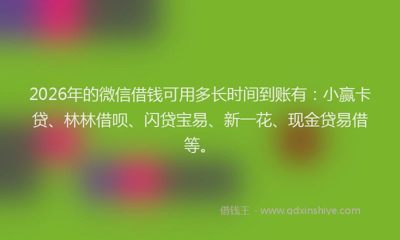 2026年的微信借钱可用多长时间到账有：小赢卡贷、林林借呗、闪贷宝易、新一花、现金贷易借等。