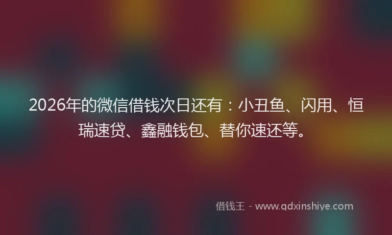 2026年的微信借钱次日还有：小丑鱼、闪用、恒瑞速贷、鑫融钱包、替你速还等。