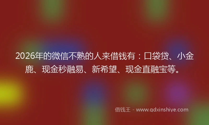 2026年的微信不熟的人来借钱有：口袋贷、小金鹿、现金秒融易、新希望、现金直融宝等。