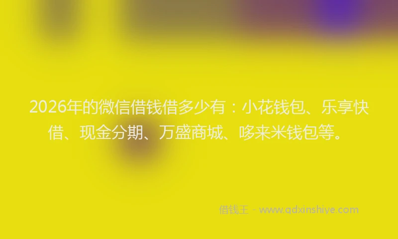 2026年的微信借钱借多少有:小花钱包、乐享快借、现金分期、万盛商城、哆来米钱包等。