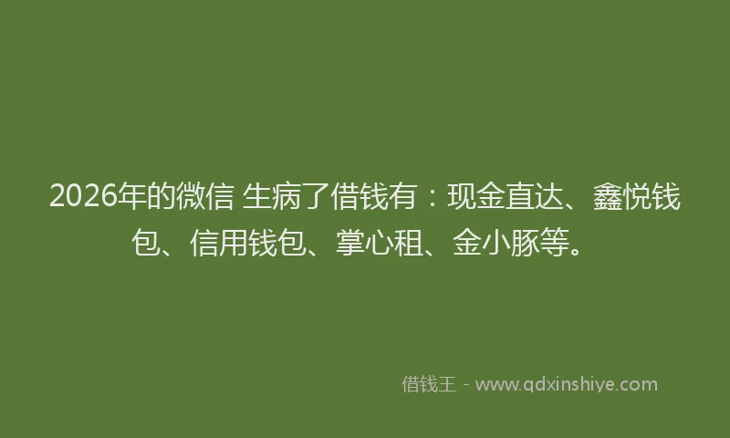 2026年的微信 生病了借钱有：现金直达、鑫悦钱包、信用钱包、掌心租、金小豚等。