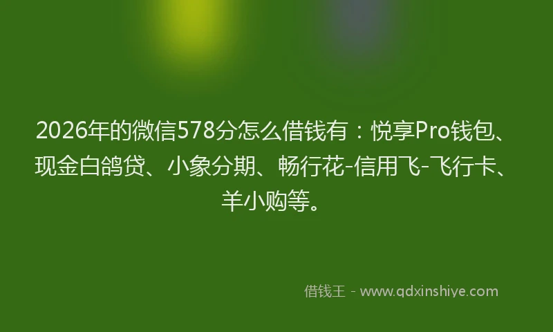 2026年的微信578分怎么借钱有:悦享Pro钱包、现金白鸽贷、小象分期、畅行花-信用飞-飞行卡、羊小购等。