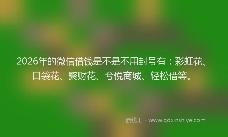 2026年的微信借钱是不是不用封号有：彩虹花、口袋花、聚财花、兮悦商城、轻松借等。