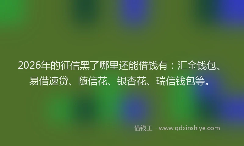 2026年的征信黑了哪里还能借钱有：汇金钱包、易借速贷、随信花、银杏花、瑞信钱包等。