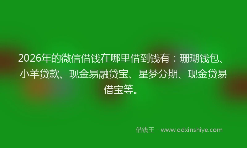 2026年的微信借钱在哪里借到钱有：珊瑚钱包、小羊贷款、现金易融贷宝、星梦分期、现金贷易借宝等。
