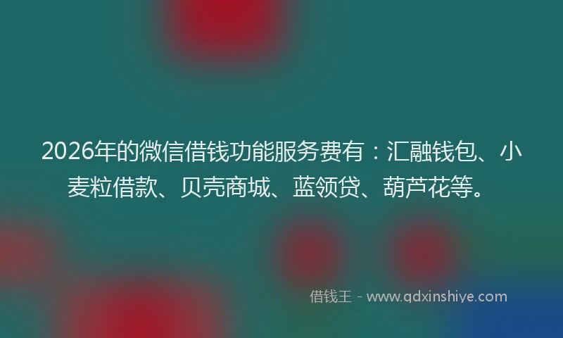 2026年的微信借钱功能服务费有：汇融钱包、小麦粒借款、贝壳商城、蓝领贷、葫芦花等。
