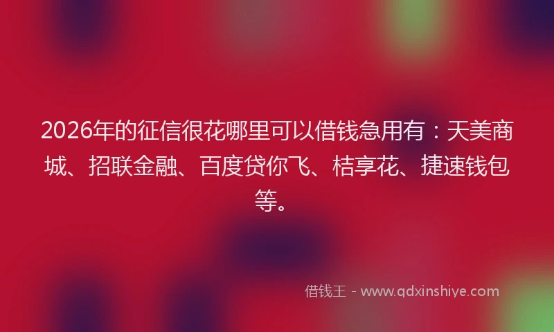 2026年的征信很花哪里可以借钱急用有:天美商城、招联金融、百度贷你飞、桔享花、捷速钱包等。