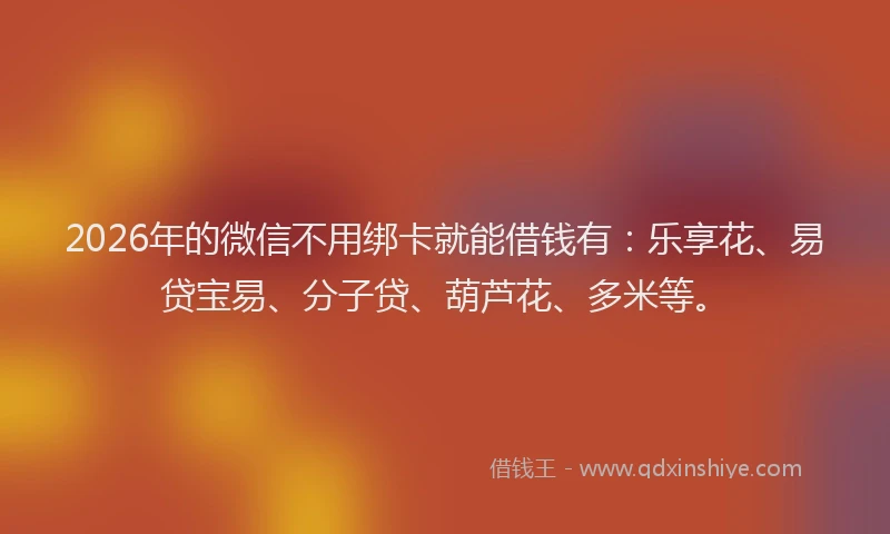 2026年的微信不用绑卡就能借钱有：乐享花、易贷宝易、分子贷、葫芦花、多米等。