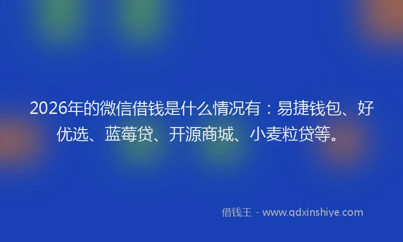 2026年的微信借钱是什么情况有：易捷钱包、好优选、蓝莓贷、开源商城、小麦粒贷等。