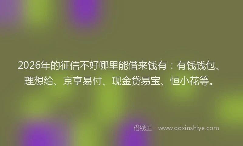 2026年的征信不好哪里能借来钱有：有钱钱包、理想给、京享易付、现金贷易宝、恒小花等。