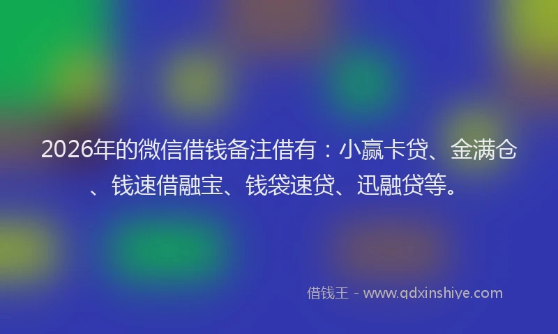 2026年的微信借钱备注借有：小赢卡贷、金满仓、钱速借融宝、钱袋速贷、迅融贷等。
