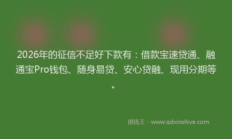 2026年的征信不足好下款有：借款宝速贷通、融通宝Pro钱包、随身易贷、安心贷融、现用分期等。