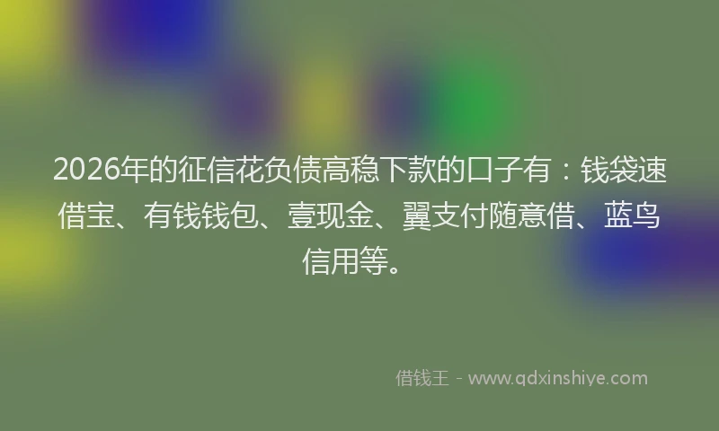 2026年的征信花负债高稳下款的口子有:钱袋速借宝、有钱钱包、壹现金、翼支付随意借、蓝鸟信用等。