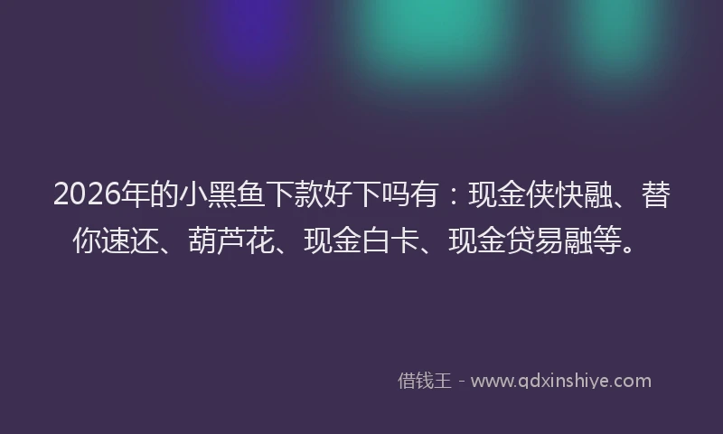2026年的小黑鱼下款好下吗有：现金侠快融、替你速还、葫芦花、现金白卡、现金贷易融等。