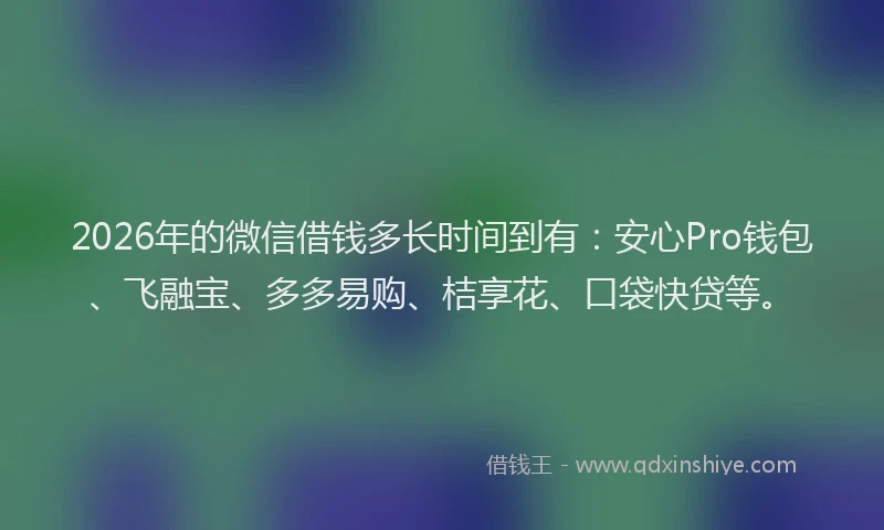 2026年的微信借钱多长时间到有：安心Pro钱包、飞融宝、多多易购、桔享花、口袋快贷等。