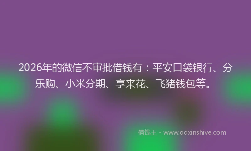 2026年的微信不审批借钱有：平安口袋银行、分乐购、小米分期、享来花、飞猪钱包等。