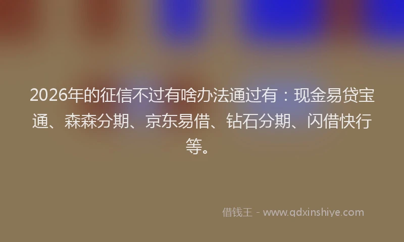 2026年的征信不过有啥办法通过有:现金易贷宝通、森森分期、京东易借、钻石分期、闪借快行等。