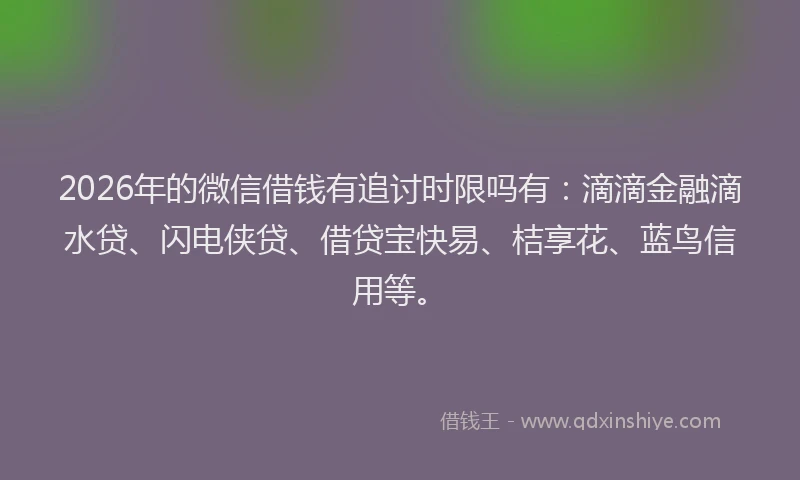 2026年的微信借钱有追讨时限吗有：滴滴金融滴水贷、闪电侠贷、借贷宝快易、桔享花、蓝鸟信用等。