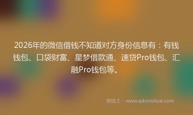 2026年的微信借钱不知道对方身份信息有：有钱钱包、口袋财富、星梦借款通、速贷Pro钱包、汇融Pro钱包等。