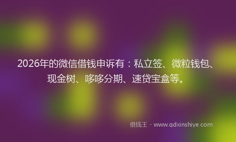 2026年的微信借钱申诉有:私立签、微粒钱包、现金树、哆哆分期、速贷宝盒等。