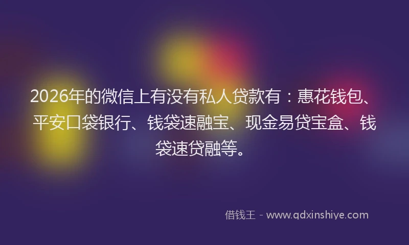 2026年的微信上有没有私人贷款有:惠花钱包、平安口袋银行、钱袋速融宝、现金易贷宝盒、钱袋速贷融等。